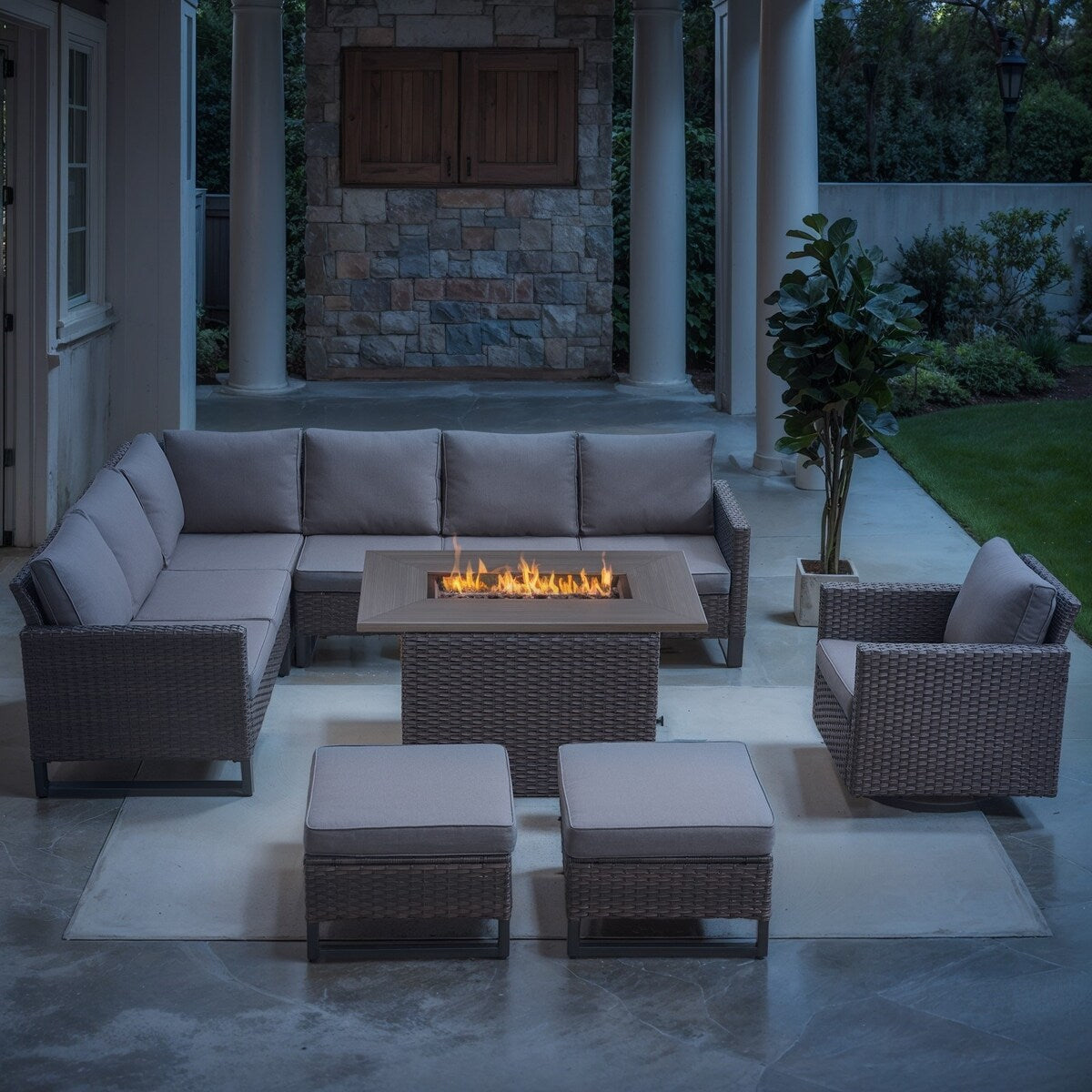 Outdoor PE Wicker Furniture Set with Fire pit Table