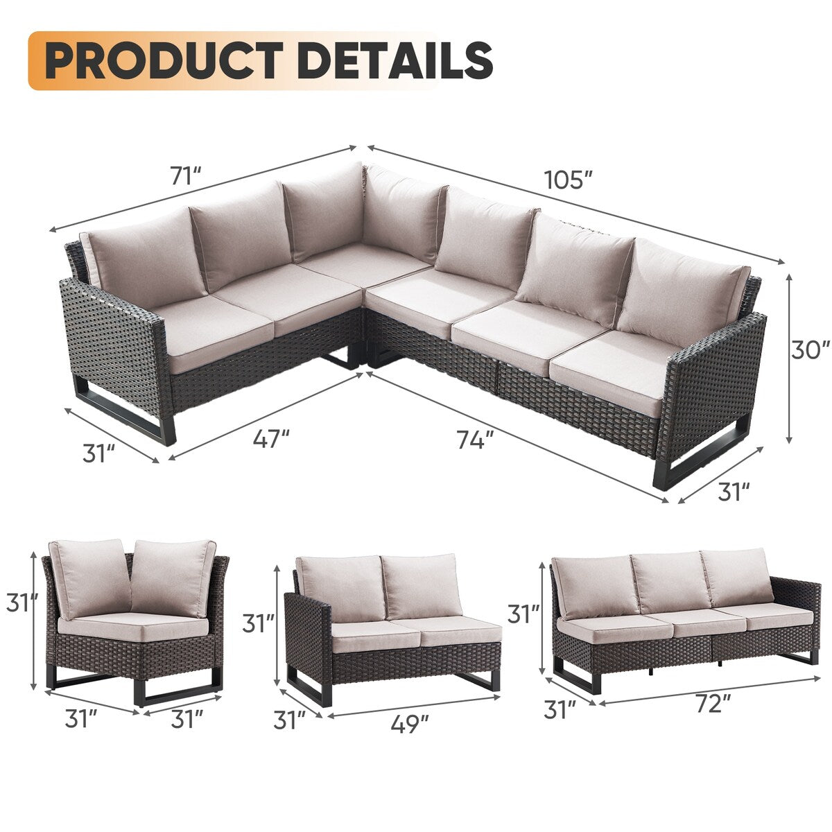 Outdoor PE Wicker Furniture Set with Fire pit Table