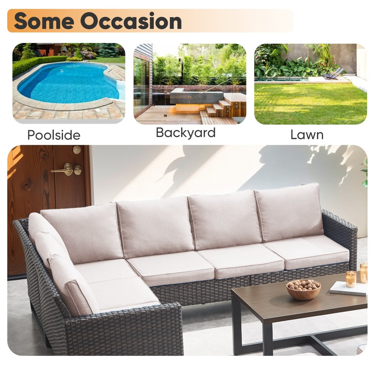 Outdoor PE Wicker Furniture Set with Fire pit Table
