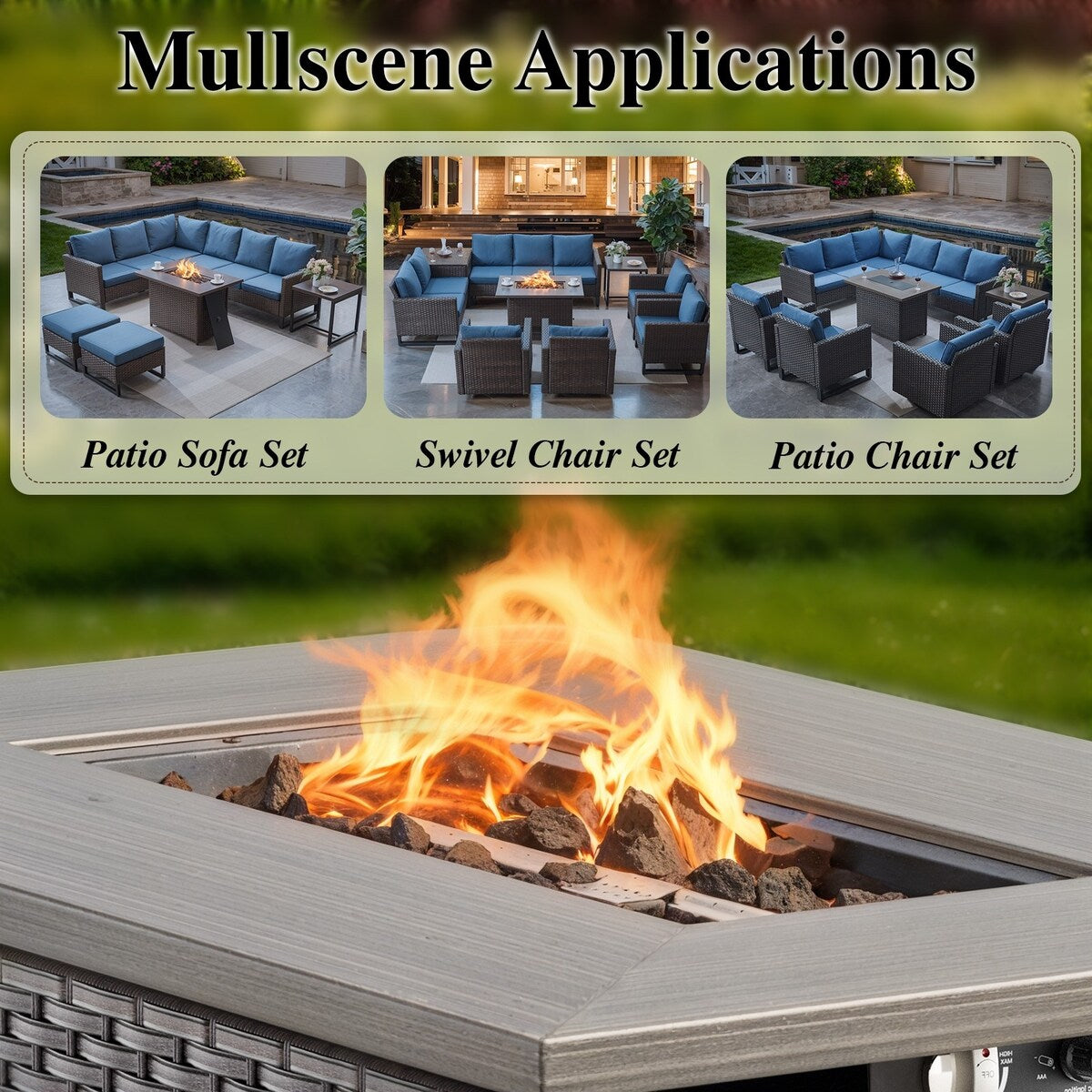 Outdoor PE Wicker Furniture Set with Fire pit Table