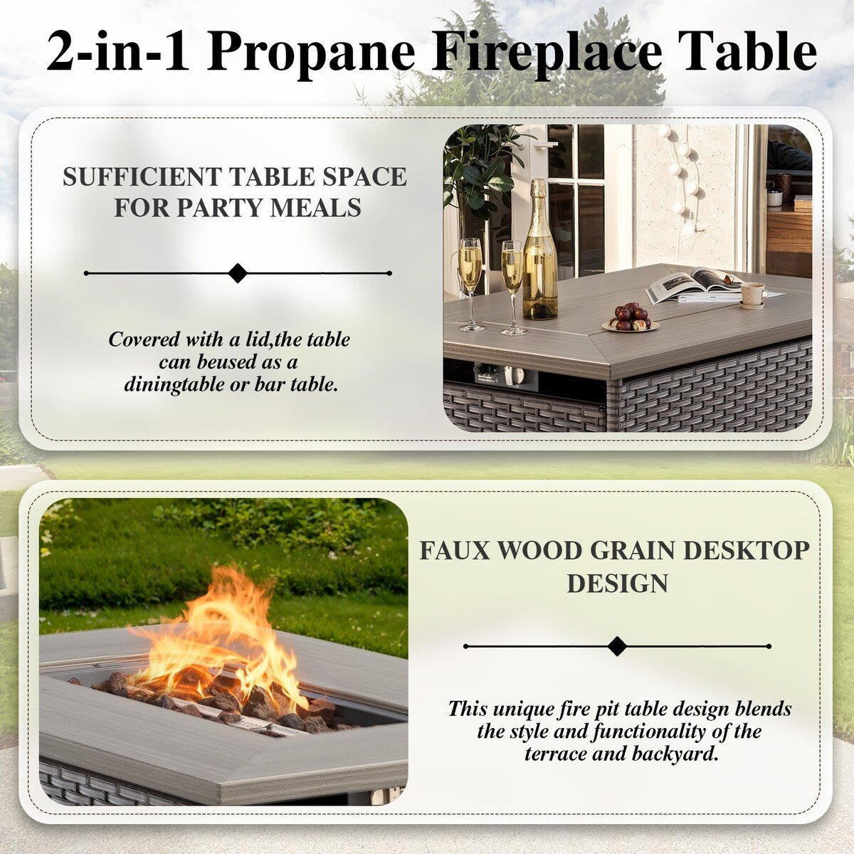 Outdoor PE Wicker Furniture Set with Fire pit Table