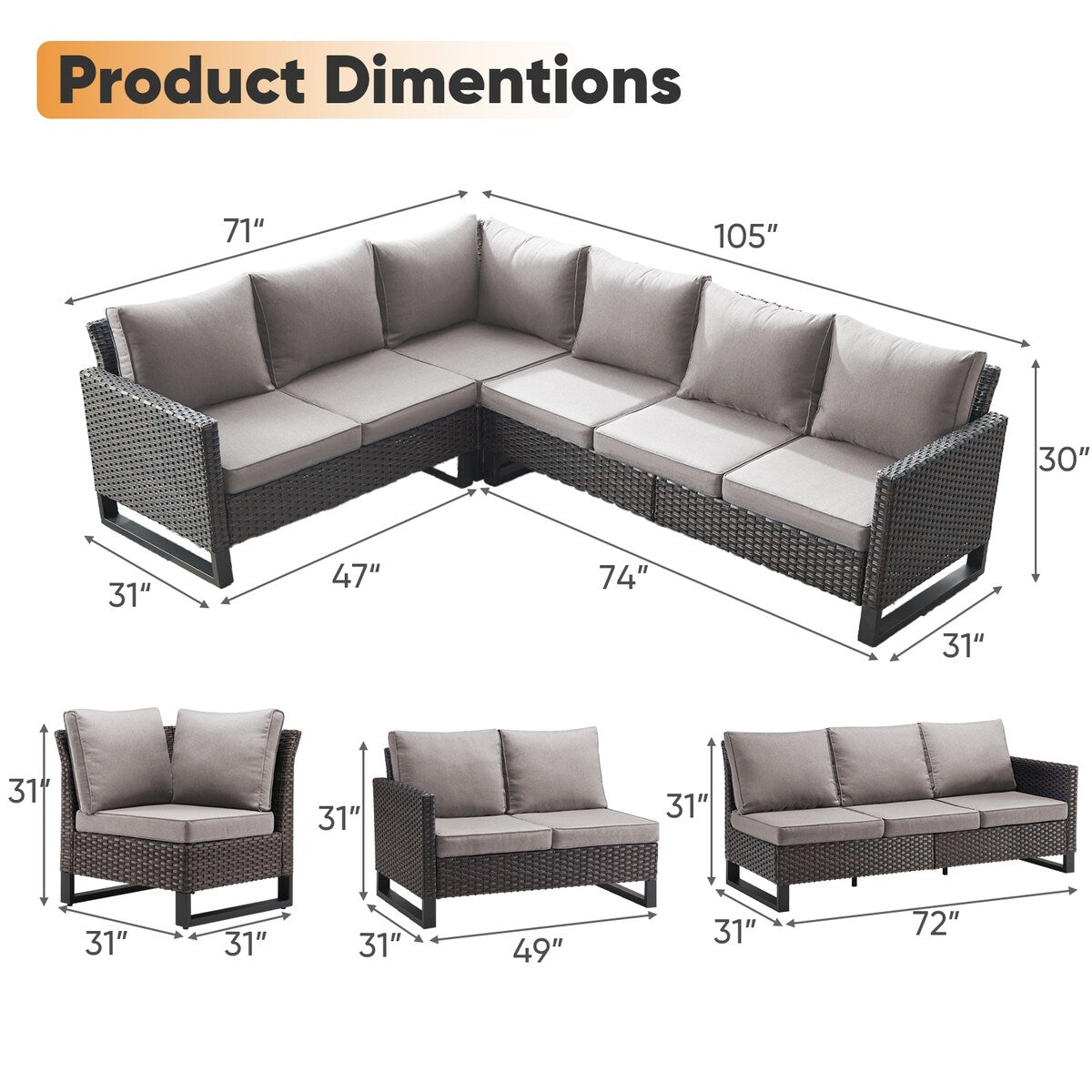 Outdoor PE Wicker Furniture Set with Fire pit Table