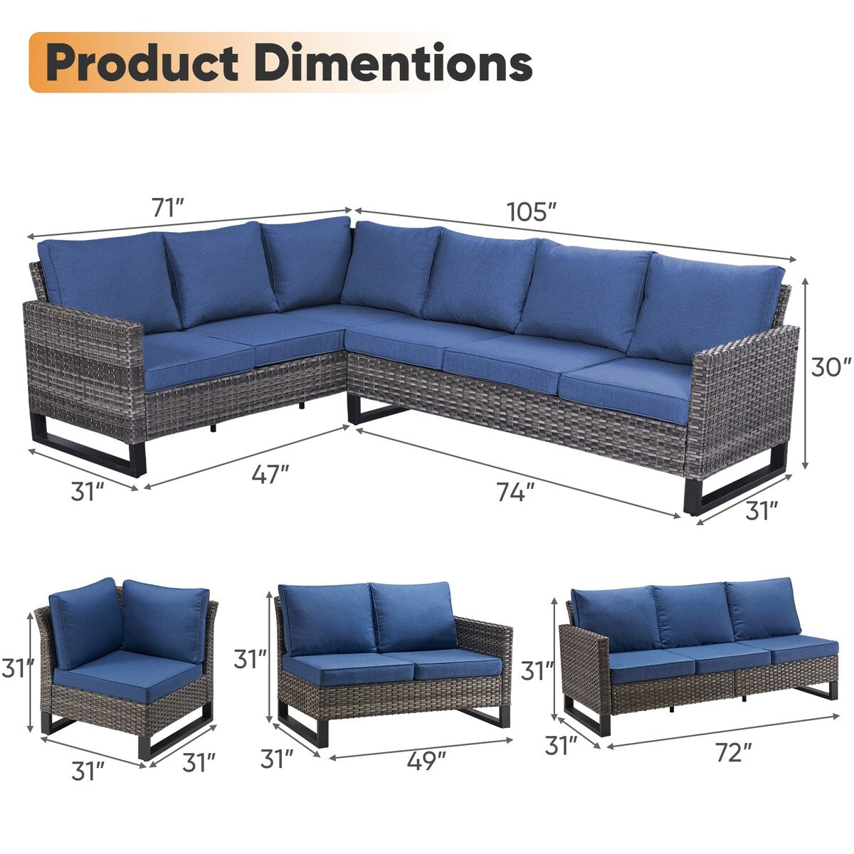 Outdoor PE Wicker Furniture Set with Fire pit Table