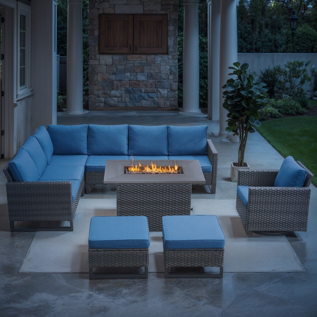 Outdoor PE Wicker Furniture Set with Fire pit Table