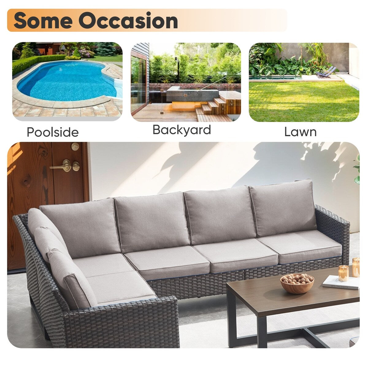 Outdoor PE Wicker Furniture Set with Fire pit Table