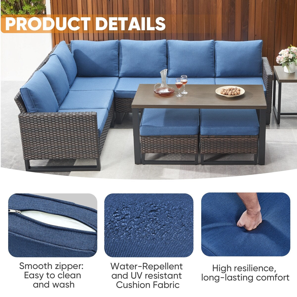 Outdoor PE Wicker Furniture Set with Fire pit Table