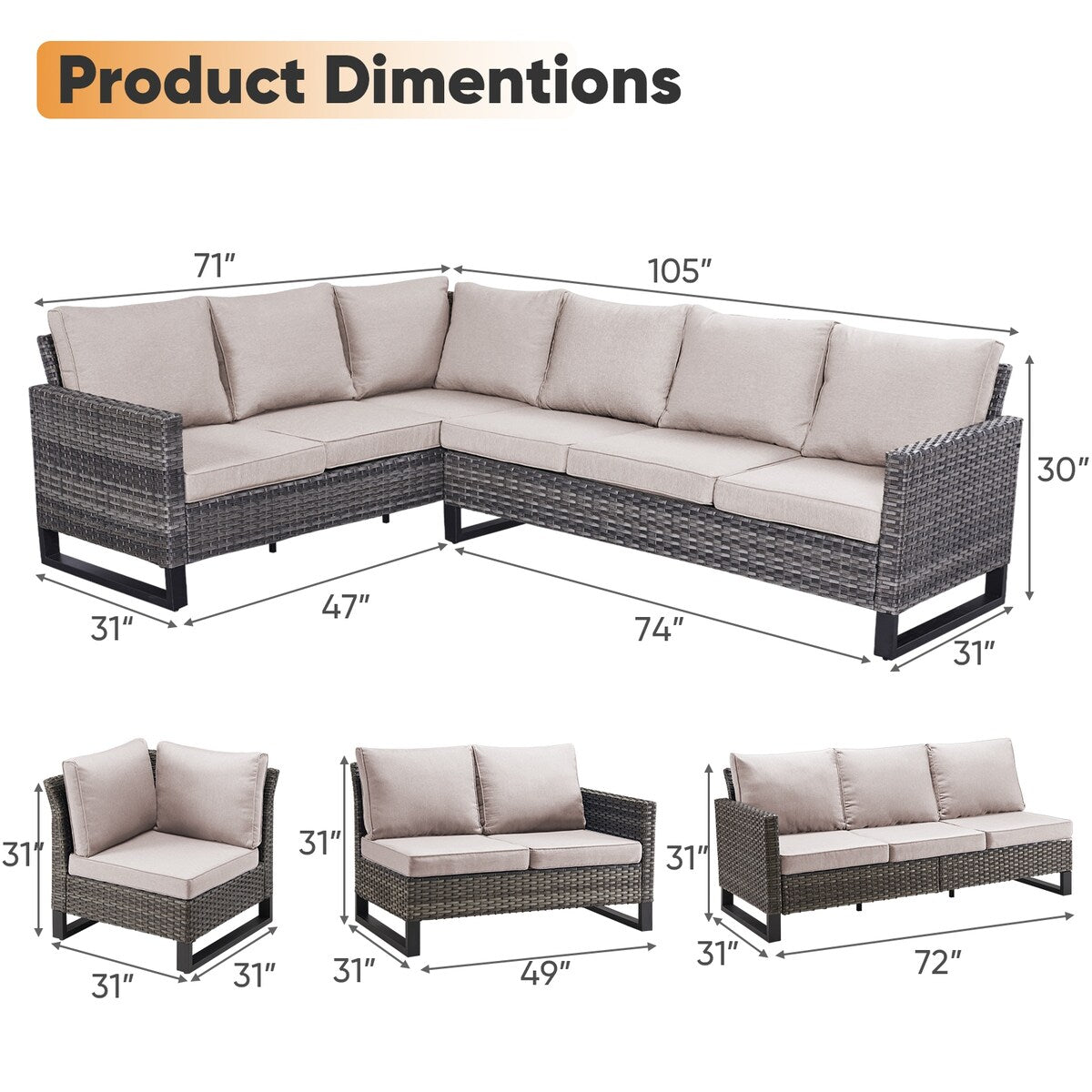 Outdoor PE Wicker Furniture Set with Fire pit Table