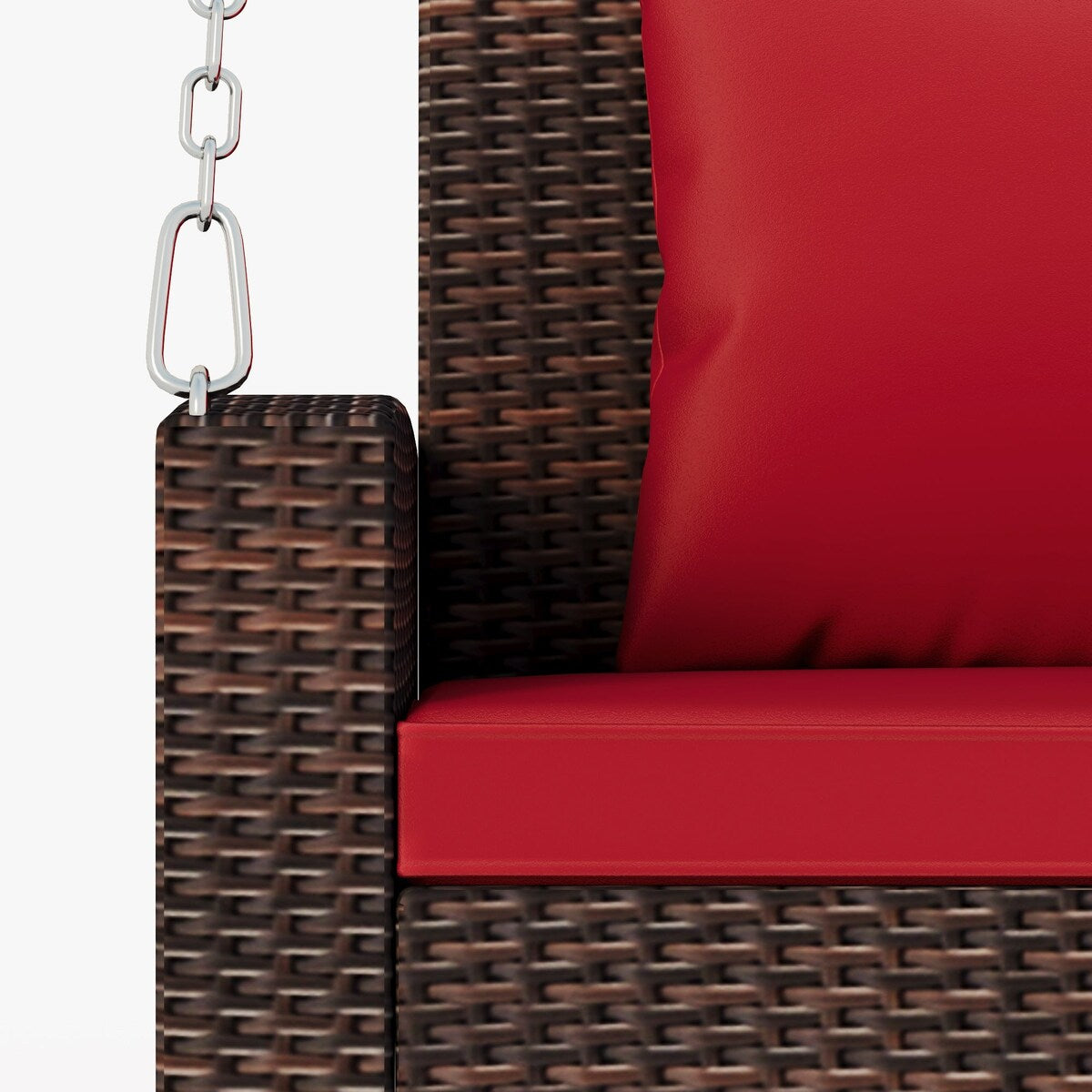 Outdoor Patio 2-Person Wicker Hanging Rattan Porch Swing with Chains, Cushion, and Pillow - 50" x 20" in.
