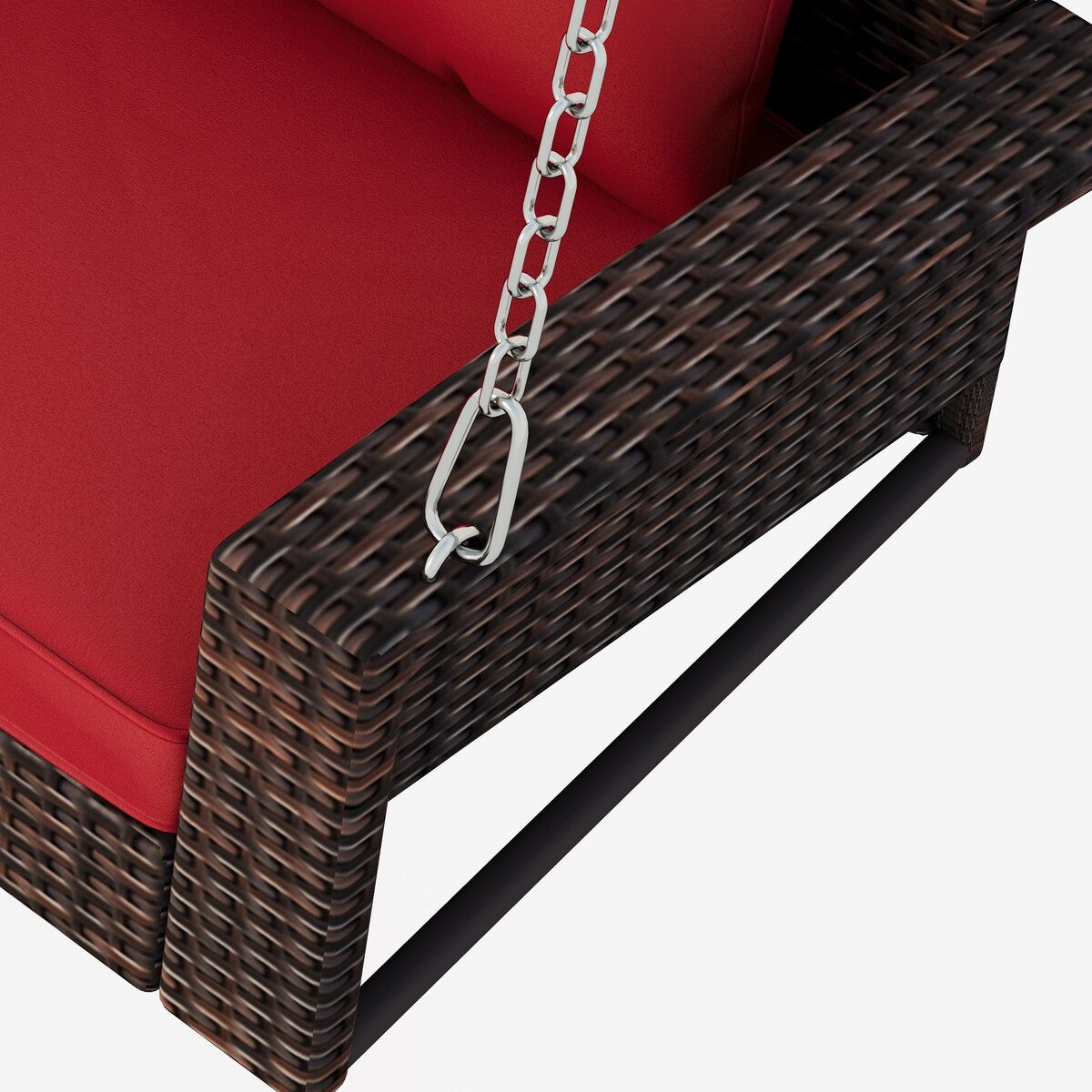 Outdoor Patio 2-Person Wicker Hanging Rattan Porch Swing with Chains, Cushion, and Pillow - 50" x 20" in.