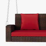 Outdoor Patio 2-Person Wicker Hanging Rattan Porch Swing with Chains, Cushion, and Pillow - 50" x 20" in.