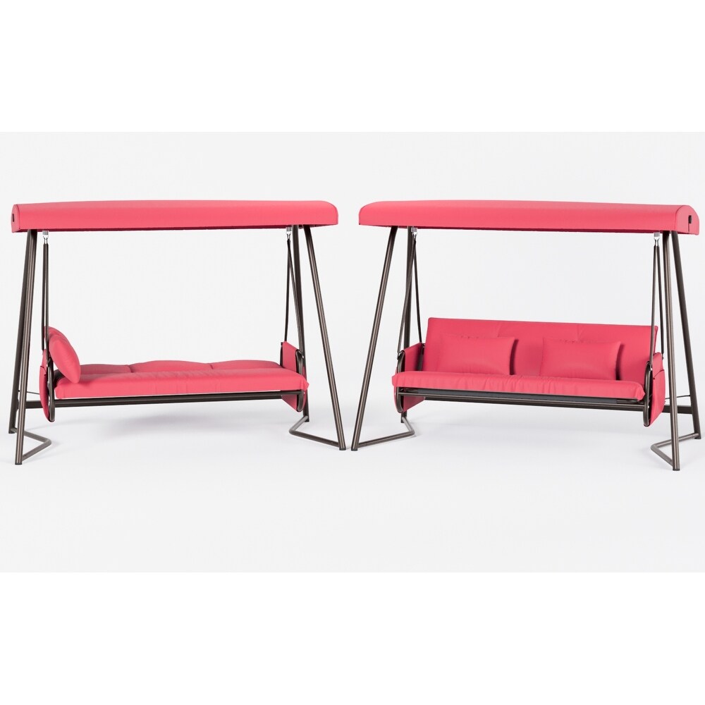 Outdoor Patio 3 Seaters Metal Swing Chair Swing Bed with Cushion and Adjustable Canopy For Balcony,Poolside and Garden