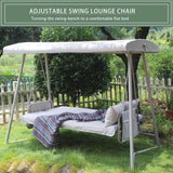 Outdoor Patio 3 Seaters Metal Swing Chair Swing Bed with Cushion and Adjustable Canopy For Balcony,Poolside and Garden