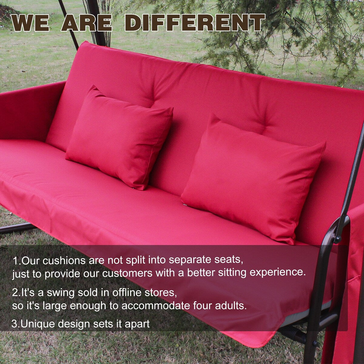 Outdoor Patio 3 Seaters Metal Swing Chair Swing Bed with Cushion and Adjustable Canopy For Balcony,Poolside and Garden