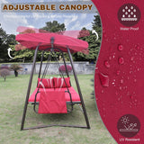 Outdoor Patio 3 Seaters Metal Swing Chair Swing Bed with Cushion and Adjustable Canopy For Balcony,Poolside and Garden