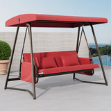 Outdoor Patio 3 Seaters Metal Swing Chair Swing Bed with Cushion and Adjustable Canopy For Balcony,Poolside and Garden