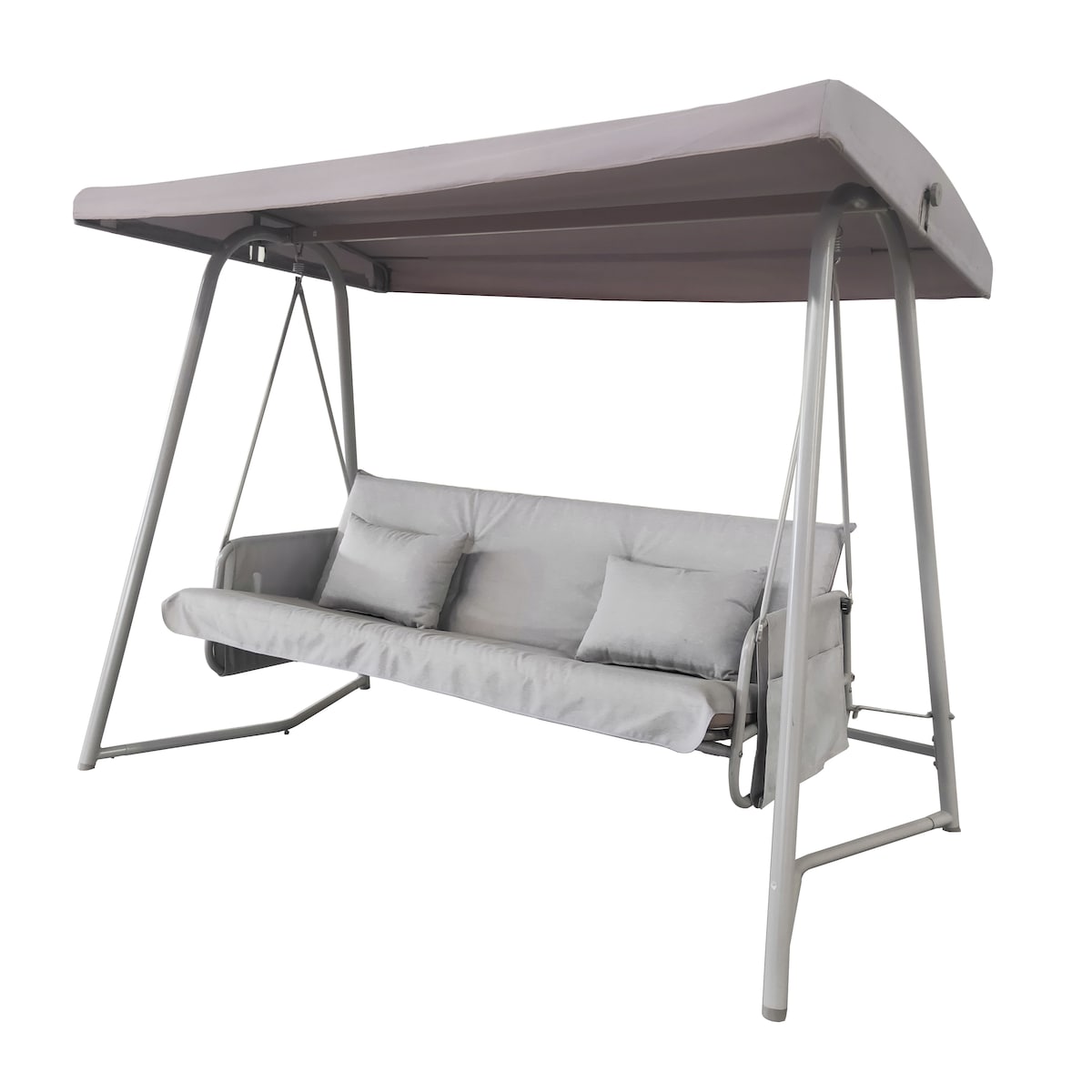 Outdoor Patio 3 Seaters Metal Swing Chair Swing Bed with Cushion and Adjustable Canopy For Balcony,Poolside and Garden