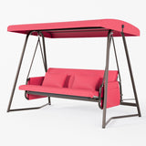 Outdoor Patio 3 Seaters Metal Swing Chair Swing Bed with Cushion and Adjustable Canopy For Balcony,Poolside and Garden