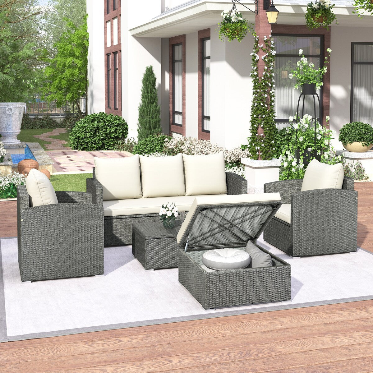 Outdoor Patio 5-Piece Rattan Sectional Sofa Set
