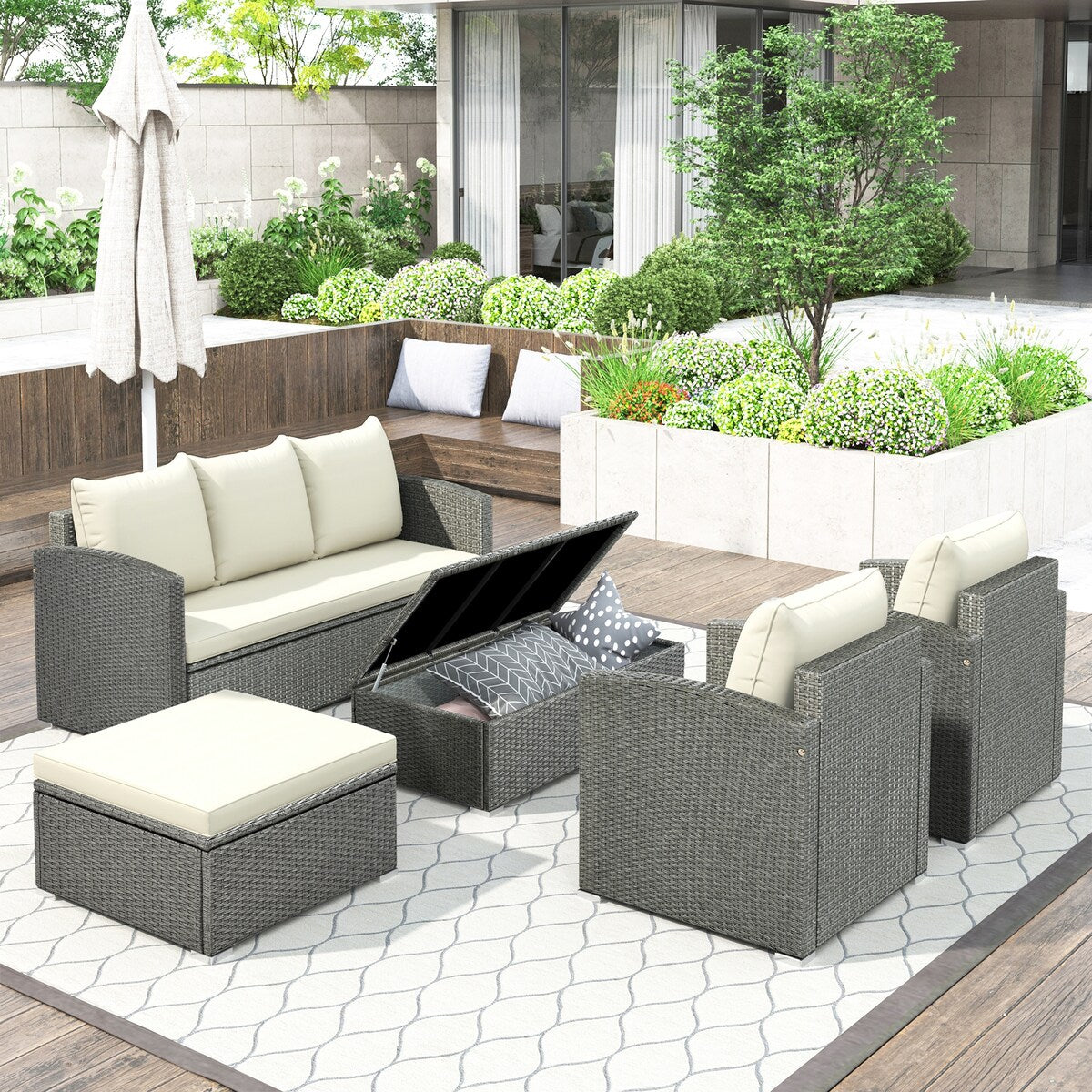 Outdoor Patio 5-Piece Rattan Sectional Sofa Set