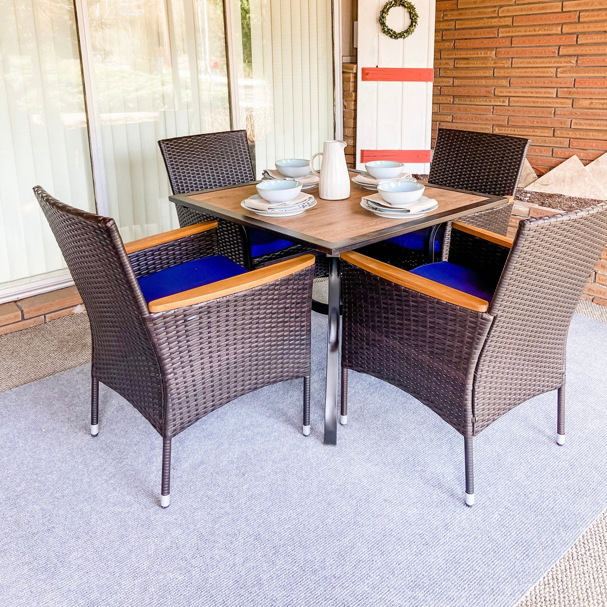 MAISON ARTS Outdoor Patio 6 Pieces Dining Set with Umbrella