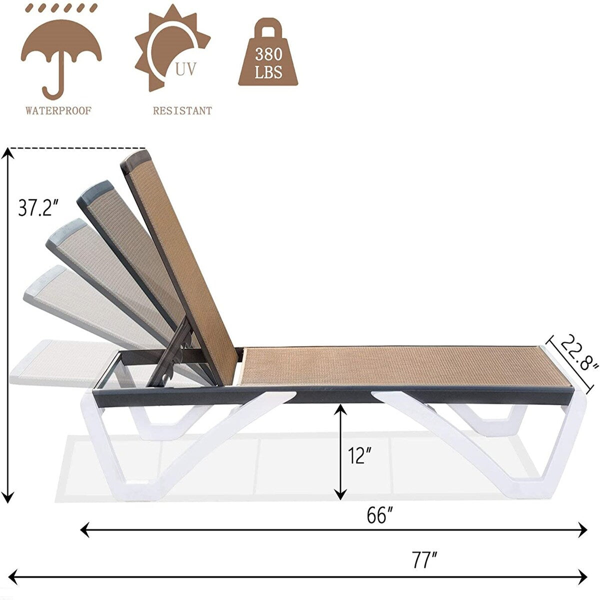 Outdoor Patio Aluminum Adjustable Chaise Lounge