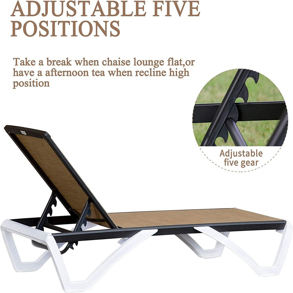 Outdoor Patio Aluminum Adjustable Chaise Lounge