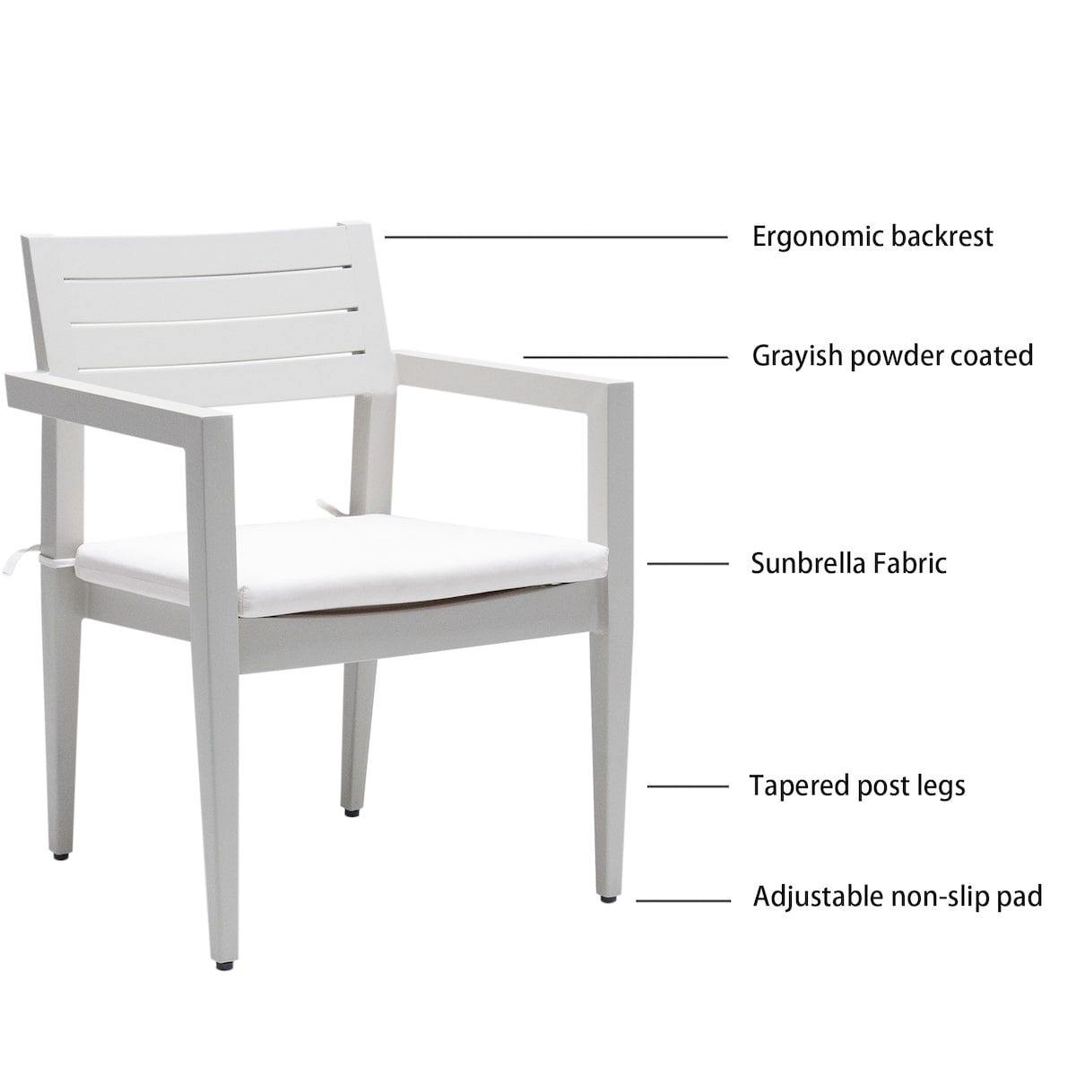 Outdoor Patio Aluminum Stationary Dining Chairs 4PCS