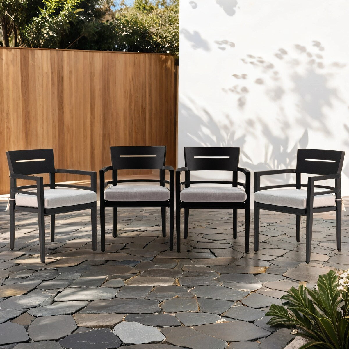 Outdoor Patio Aluminum Stationary Dining Chairs 4PCS