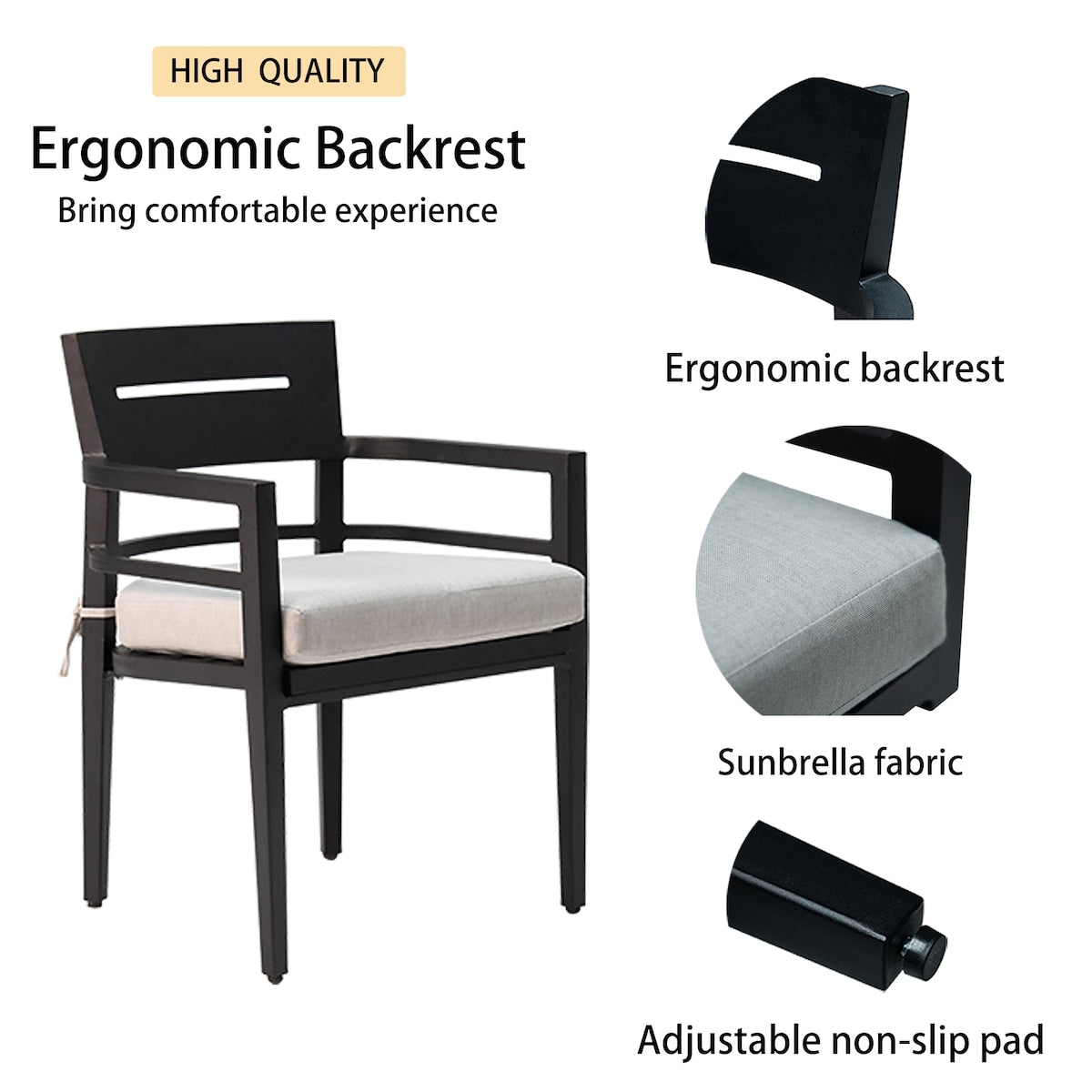 Outdoor Patio Aluminum Stationary Dining Chairs 4PCS