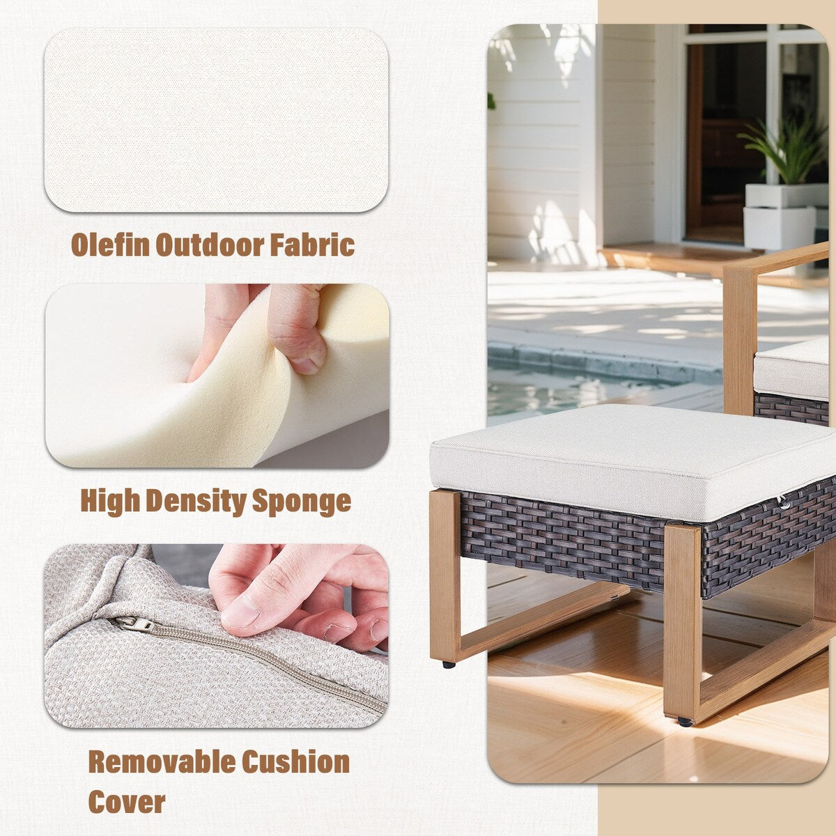 Gymojoy Outdoor Patio Chair with 2 Ottomans