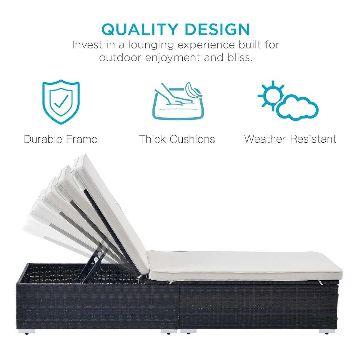 Outdoor Patio Chaise Lounge Chair,Lying in bed with PE Rattan and Steel Frame,PE Wickers