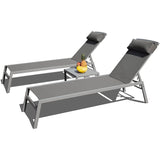 Outdoor Patio Chaise Lounge Set with Adjustable Back and Side Table - 3-Piece Aluminum Sunbathing Recliners