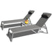 Outdoor Patio Chaise Lounge Set with Adjustable Back and Side Table - 3-Piece Aluminum Sunbathing Recliners