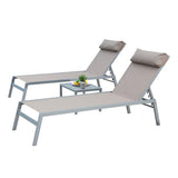 Outdoor Patio Chaise Lounge Set with Adjustable Back and Side Table - 3-Piece Aluminum Sunbathing Recliners