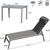 Outdoor Patio Chaise Lounge Set with Adjustable Back and Side Table - 3-Piece Aluminum Sunbathing Recliners