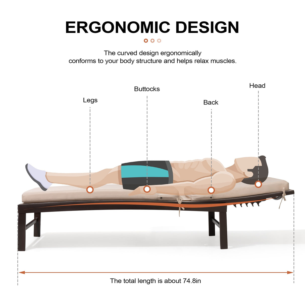 Outdoor Patio Cushioned Lounge Chair Aluminum Adjustable Sun Lounger with Thick Cushion