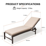 Outdoor Patio Cushioned Lounge Chair Aluminum Adjustable Sun Lounger with Thick Cushion