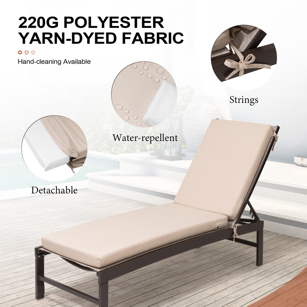 Outdoor Patio Cushioned Lounge Chair Aluminum Adjustable Sun Lounger with Thick Cushion