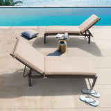 Outdoor Patio Cushioned Lounge Chair Aluminum Adjustable Sun Lounger with Thick Cushion