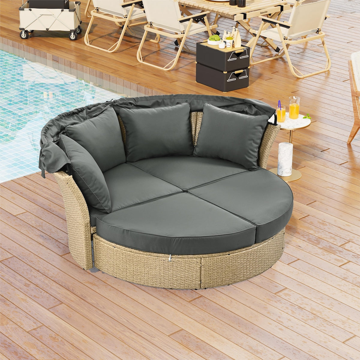 Outdoor Patio Double Sunbed 2-Seater Daybed Sofa w/Retractable Canopy