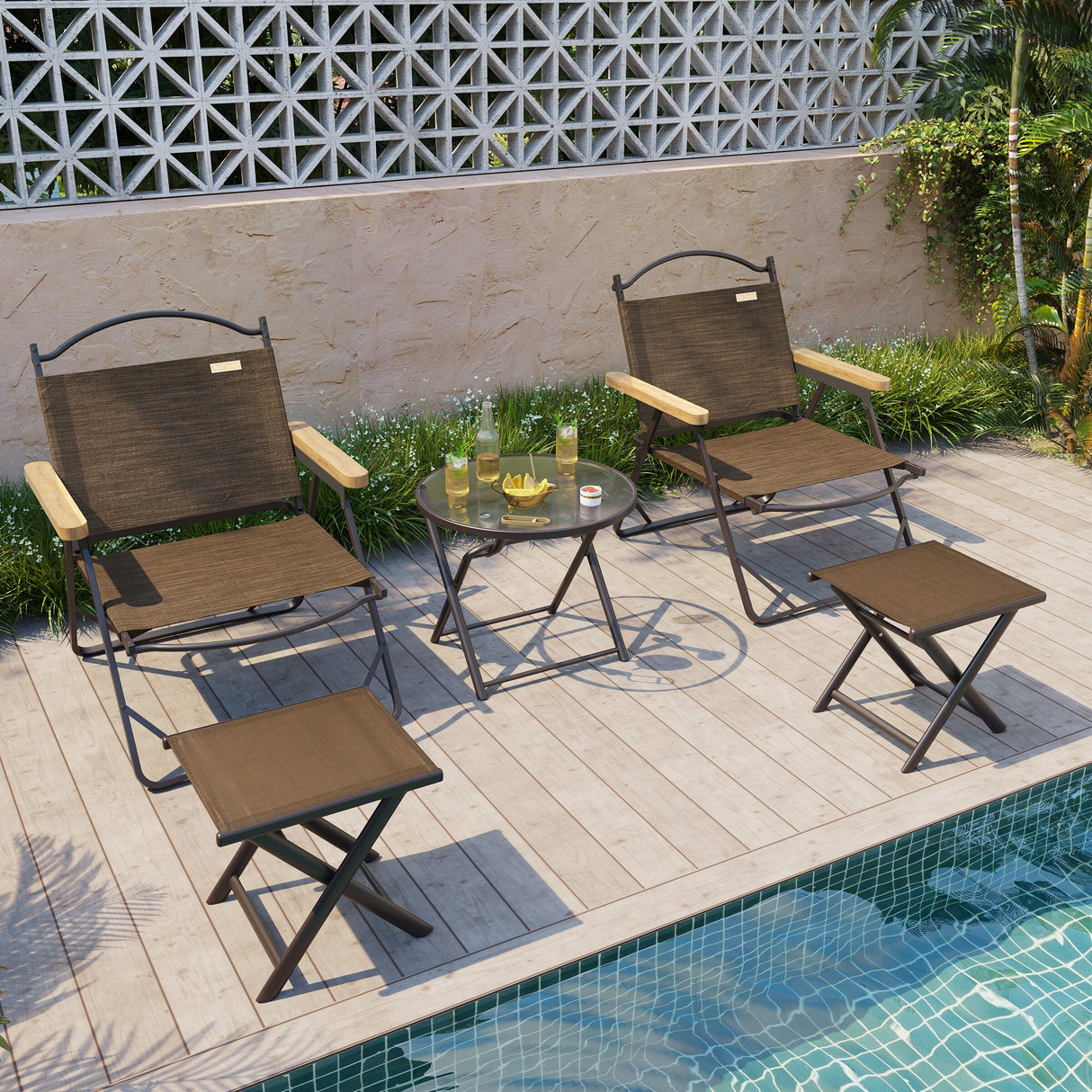 Outdoor Patio Folding Side Table Ottoman Camping End Table Plant Stand - 14.8in W x 17.1in L x 16.3in H