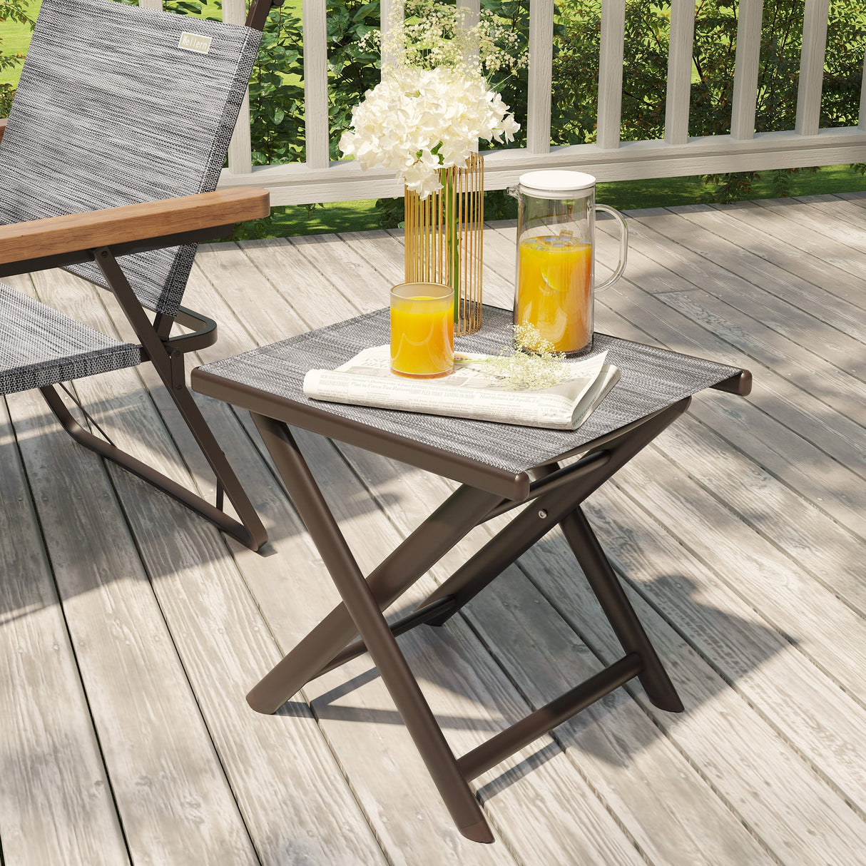 Outdoor Patio Folding Side Table Ottoman Camping End Table Plant Stand - 14.8in W x 17.1in L x 16.3in H
