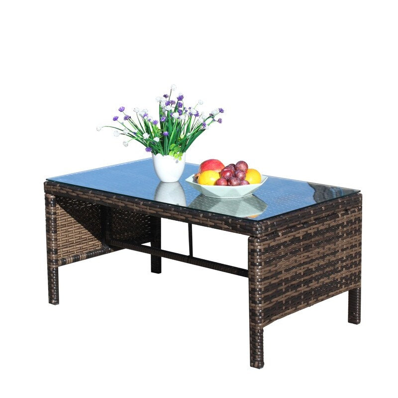 Outdoor Patio Furniture 1 Coffee Table with Clear Tempered Glass