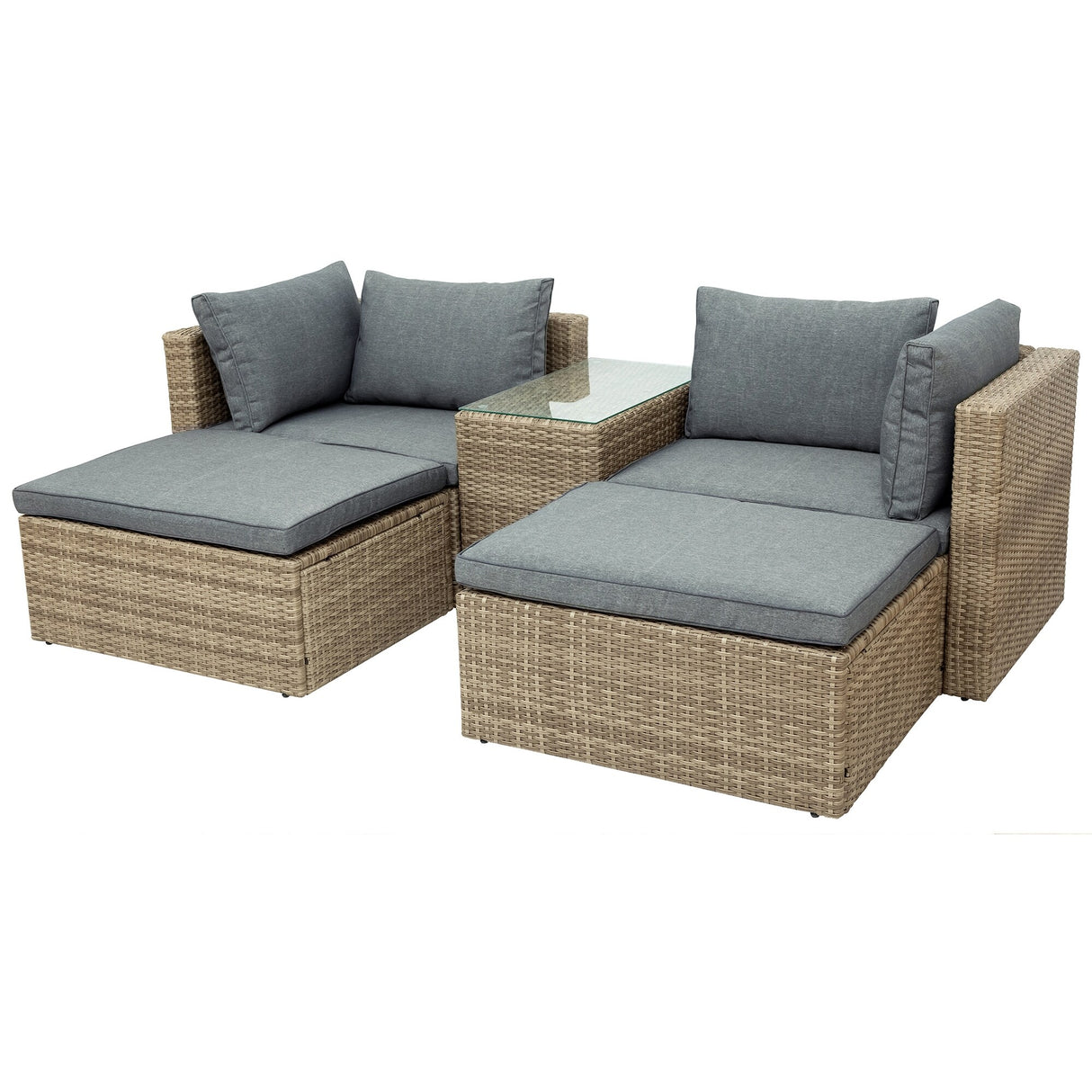 Outdoor Patio Furniture Set, 5-Piece Wicker Rattan Sectional Sofa Set