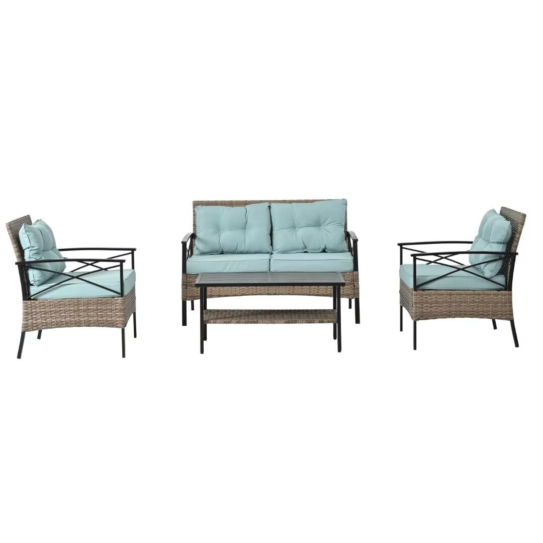 Outdoor Patio Furniture,PE Wicker Furniture, With Metal Table - 46.75"Lx27.10"Wx31.50"H