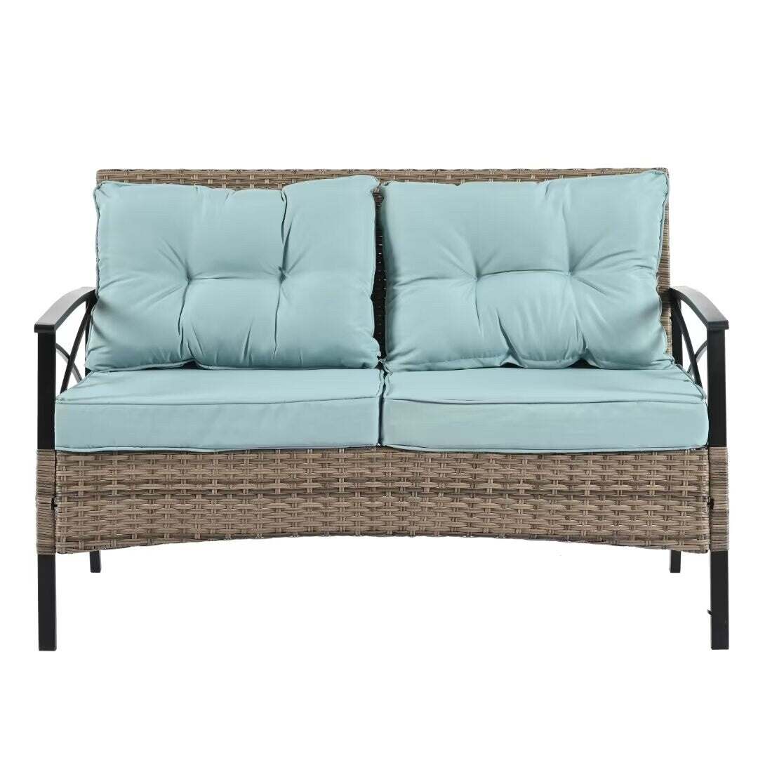 Outdoor Patio Furniture,PE Wicker Furniture, With Metal Table - 46.75"Lx27.10"Wx31.50"H
