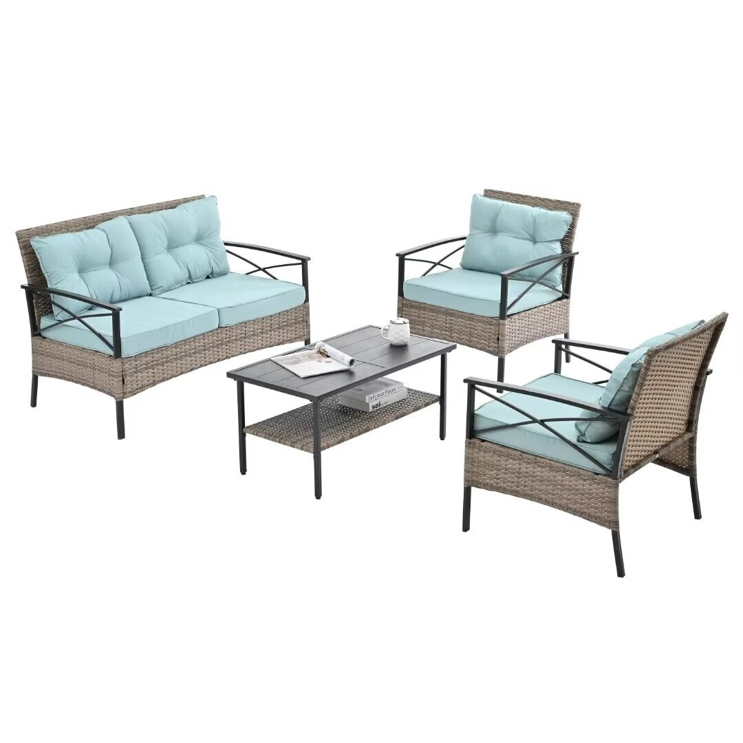 Outdoor Patio Furniture,PE Wicker Furniture, With Metal Table - 46.75"Lx27.10"Wx31.50"H