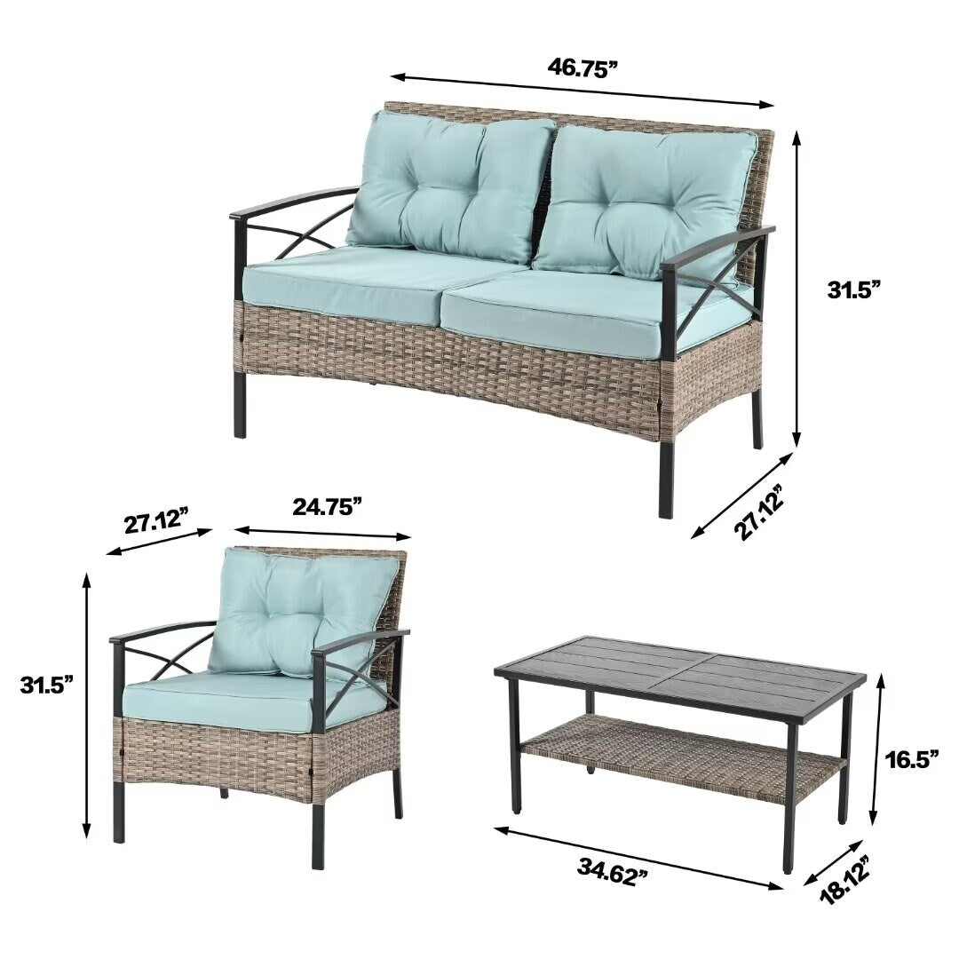 Outdoor Patio Furniture,PE Wicker Furniture, With Metal Table - 46.75"Lx27.10"Wx31.50"H