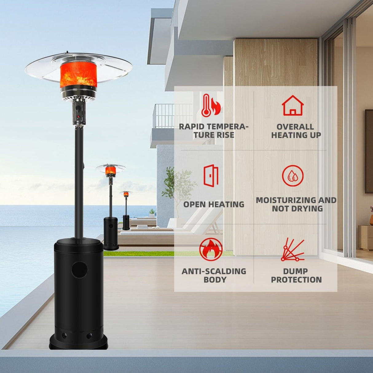 Outdoor Patio Heater With Wheels,Propane 46,000 BTU