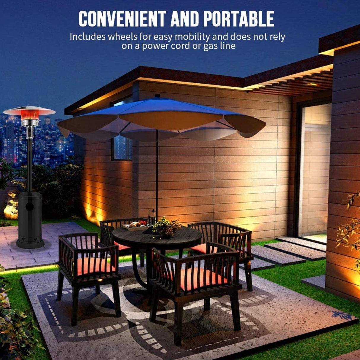 Outdoor Patio Heater With Wheels,Propane 46,000 BTU